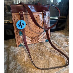 NEW SVK Tooled Leather Purse Shoulder Bag Feathers